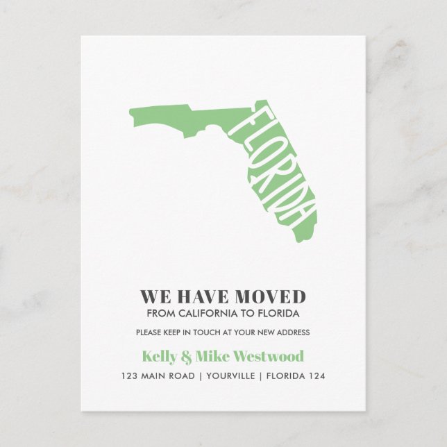 FLORIDA We've moved New address New Home    Postcard (Front)