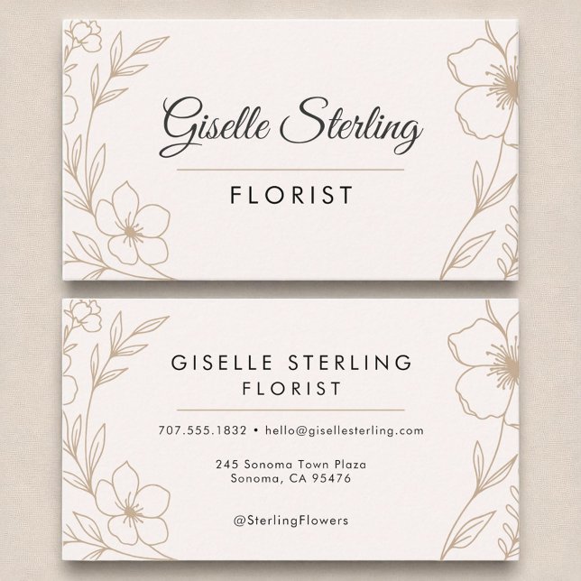 Florist Botanical Flowers Blush and Black Elegant Business Card (Creator Uploaded)