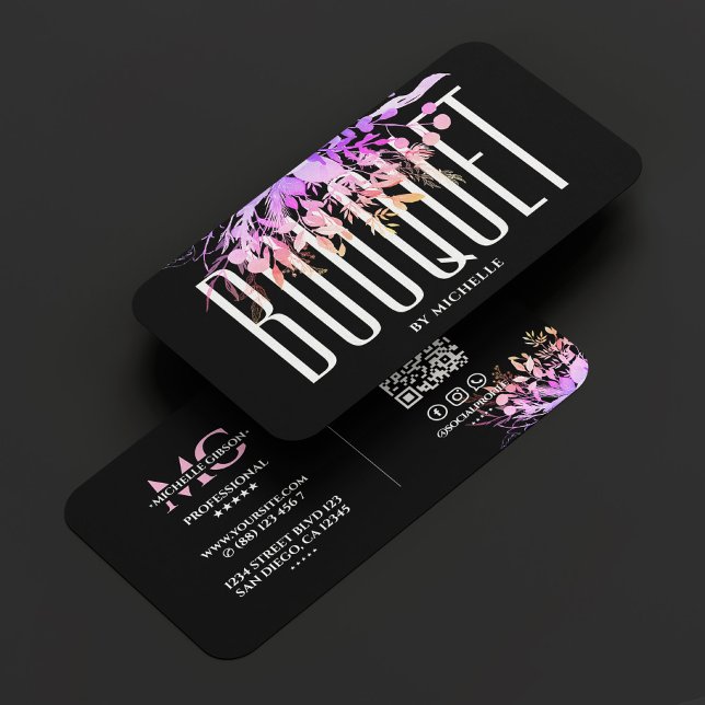 Florist Bouquet Floral Designer Stylist Black    Business Card (Florist Bouquet Floral Designer Stylist Black Business Card
)
