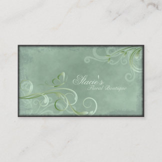 Florist Business Card Light Green Swirls Butterfly