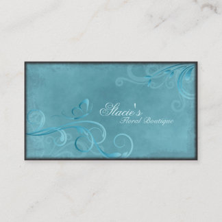 Florist Business Card Teal Blue Swirls Butterfly