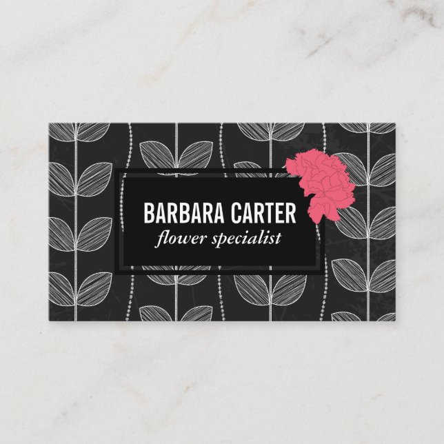Florist | Carnations | Chalk Flower Doodles Business Card (Front)