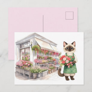 Florist Cat mom Siamese cat lovers at Flower shop Postcard