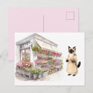 Florist Cat mom Siamese cat lovers at Flower shop Postcard