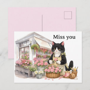 Florist Cat mom Tuxedo cat lovers Miss you  Postcard