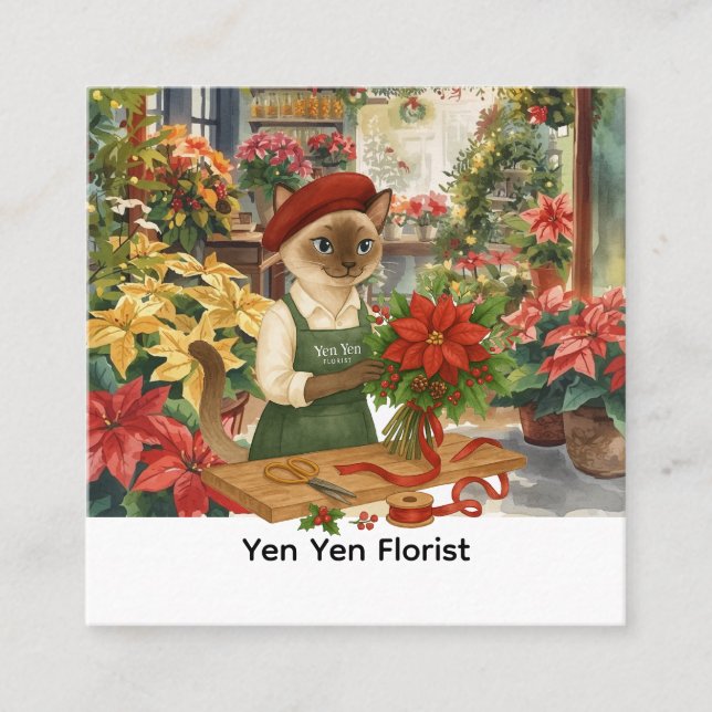 Florist Christmas themed arranging flowers  Square Business Card (Front)