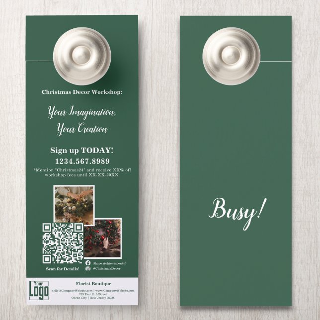 Florist Christmas Workshop Promotion Custom  Door Hanger (Florist Christmas Workshop Promotion Custom Door Hanger - Image Collage, Logo, QR code)