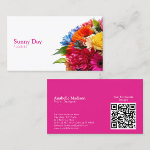 Florist Colorful Floral Bouquet with QR Code Business Card