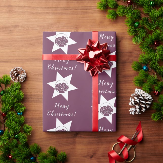 Florist Custom Logo Merry Christmas White & Purple Wrapping Paper (Holiday Gift)