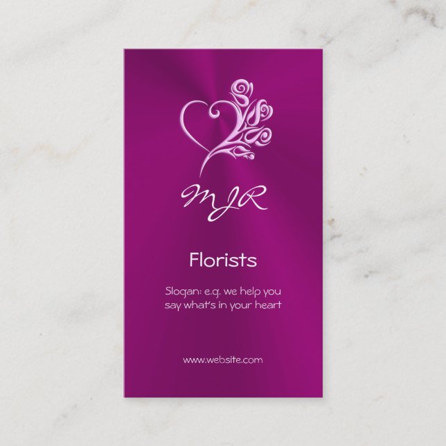Florist design with mauve heart and roses business card (Front)