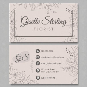 Florist Floral Blush Pink Floral Line Art Business Card