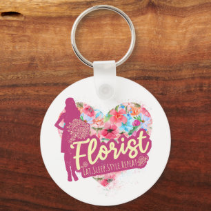 Florist Flowers With Heart Vintage Garden Design Key Ring