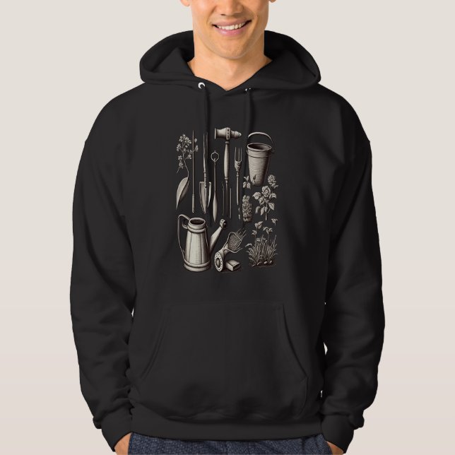 Florist Gardener Dad Grayscale Gardening Tools  2 Hoodie (Front)