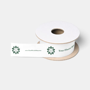 🎀Florist Green Blossom Logo and Custom White Satin Ribbon