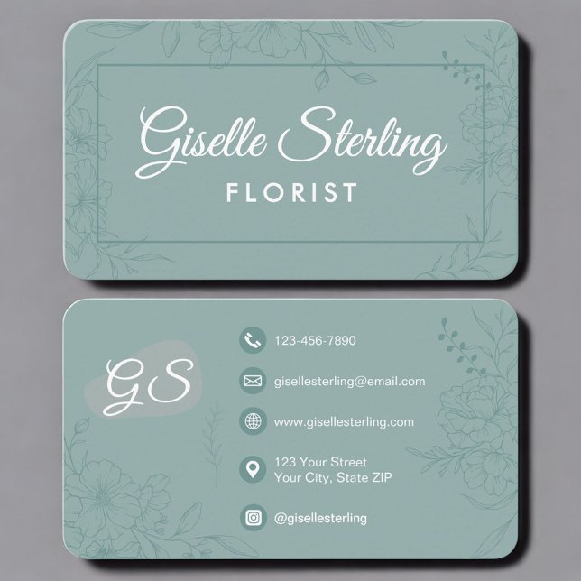 Florist Green Teal Floral Business Card (Creator Uploaded)