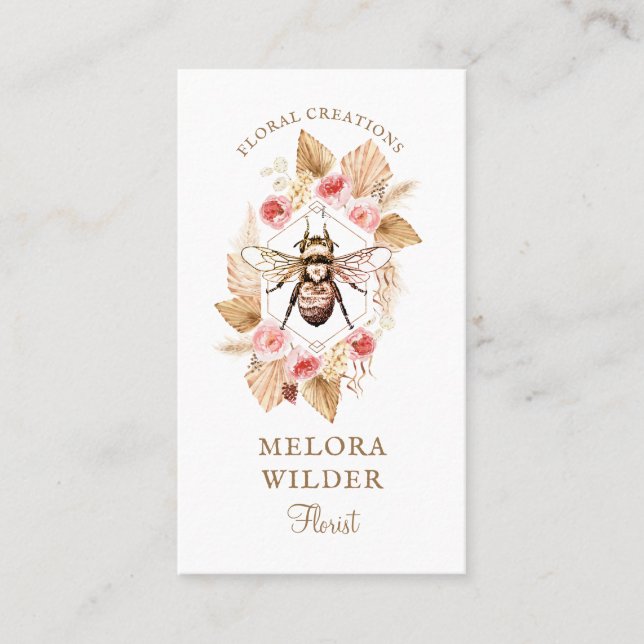 Florist Honey Bee Blush Pink And Floral Business Card (Front)