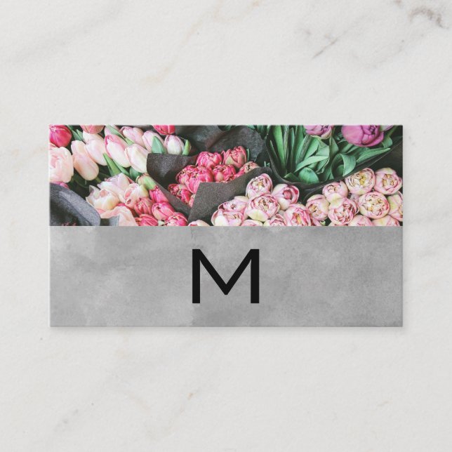 Florist | Monogram and Watercolor Block Business Card (Front)