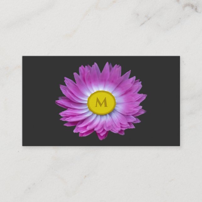 Florist pink flower monogram calligraphy QR-Code Business Card (Front)