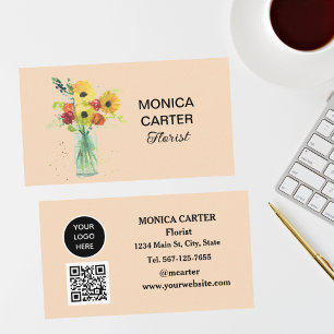 Florist Social media QR Code Floral Elegant Business Card