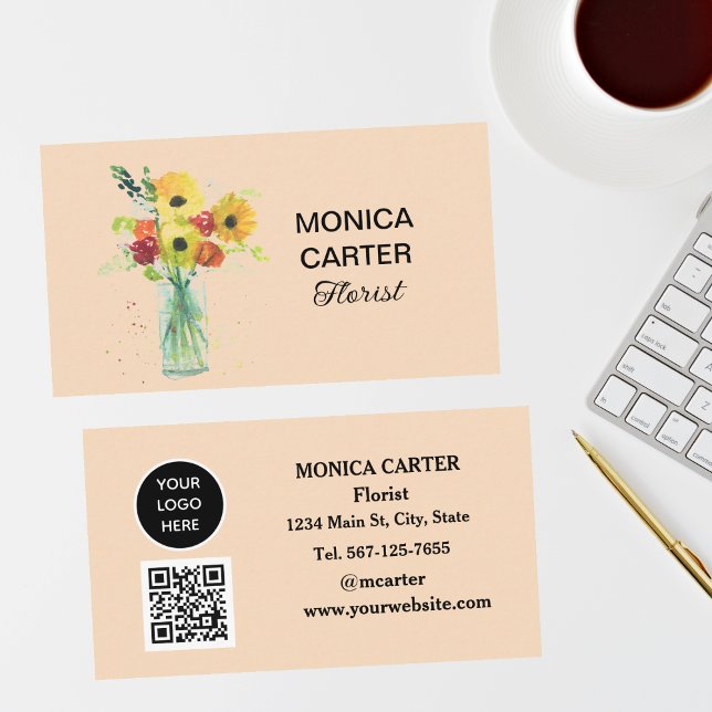 Florist Social media QR Code Floral Elegant Business Card (Creator Uploaded)
