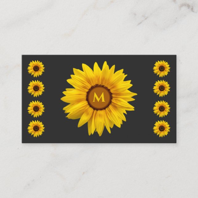 Florist sunflower monogram calligraphy QR-Code Business Card (Front)