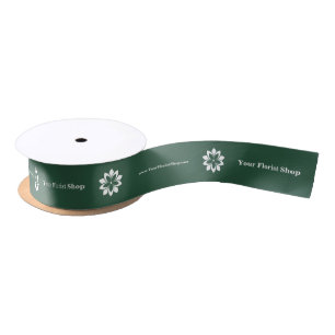 🎀Florist White Blossom Logo and Custom Green Satin Ribbon