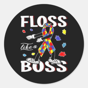 Floss Like A Boss Dance Flossing Kid Autism Awaren Classic Round Sticker