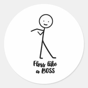 Floss Like A Boss Stick Figure Stickman Doodle Pri Classic Round Sticker