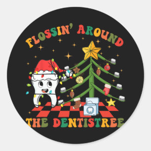 Flossing Around The Dentistree Funny Xmas Dental H Classic Round Sticker