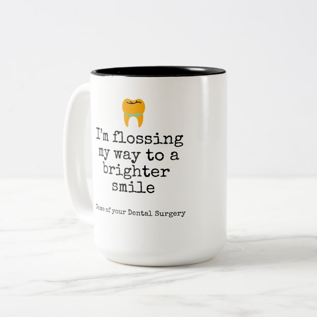 Flossing brighter smile Two-Tone coffee mug (Front Left)