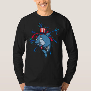 Flossing Dolphin With Usa Hat Firework 4th Of July T-Shirt