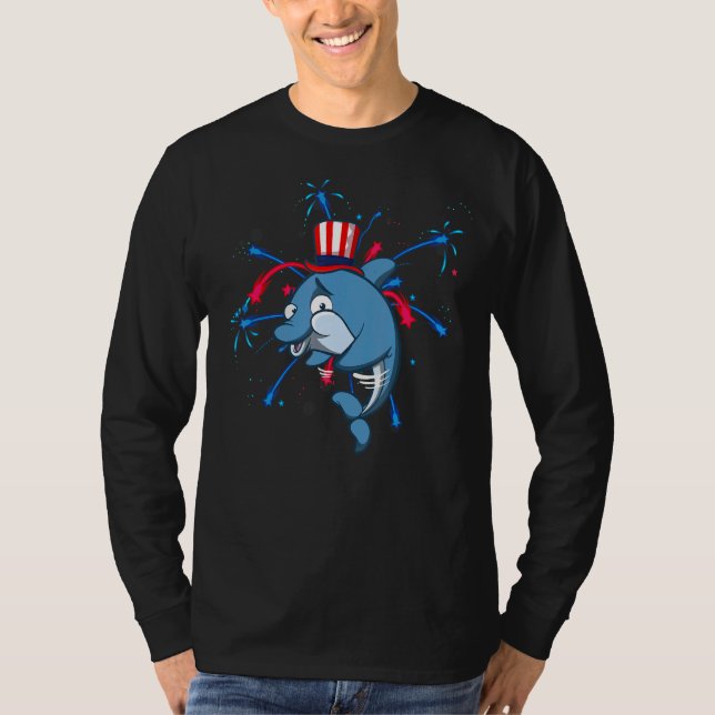 Flossing Dolphin With Usa Hat Firework 4th Of July T-Shirt (Front)