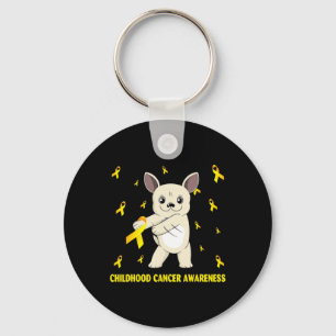 Flossing French Bulldog Childhood Cancer Awareness Key Ring
