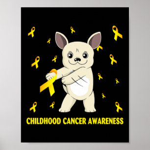 Flossing French Bulldog Childhood Cancer Awareness Poster
