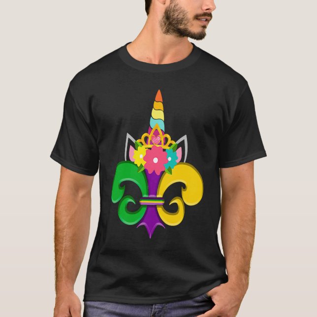 Flossing Mardi Gras Unicorn Mardi Gras Kids Girls T-Shirt (Front)
