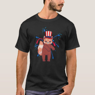 Flossing Red Panda With Usa Hat Firework 4th Of Ju T-Shirt