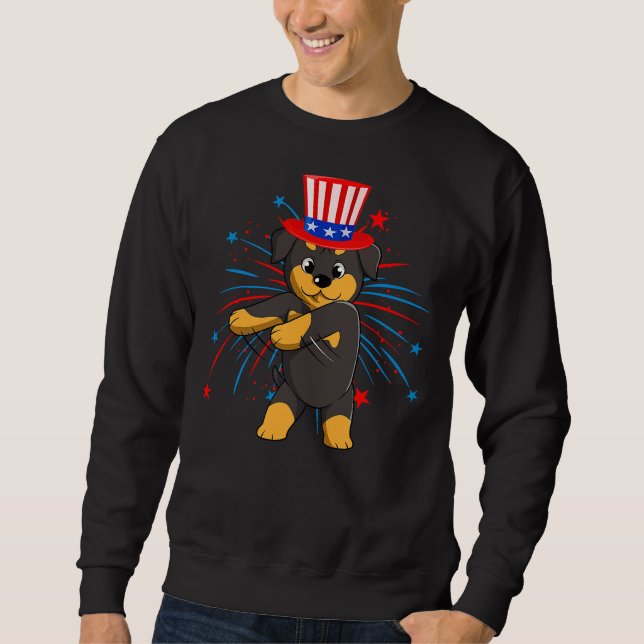 Flossing Rottweiler With Usa Hat Firework 4th Of J Sweatshirt (Front)
