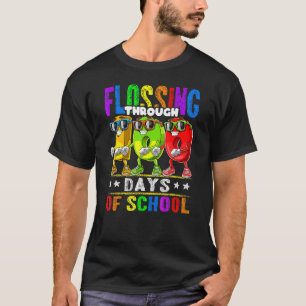 Flossing Through 100 Days Of School 100th Day Scho T-Shirt
