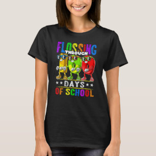 Flossing Through 100 Days Of School 100th Day Scho T-Shirt