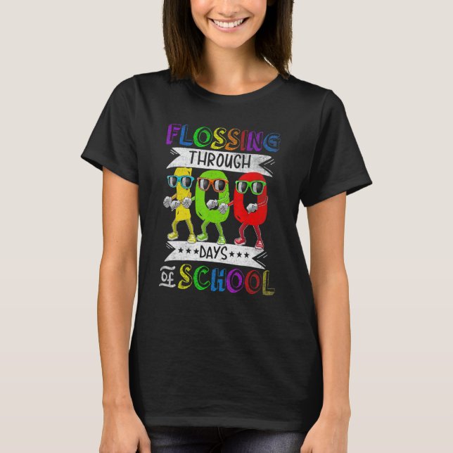 Flossing through 100 Days of School 100th Day Smar T-Shirt (Front)