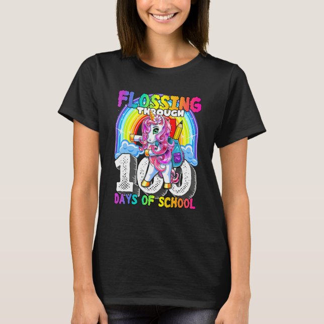 Flossing Through 100 Days Of School Flossing Unico T-Shirt (Front)
