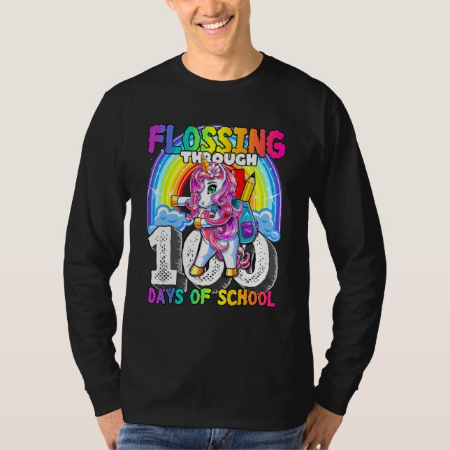 Flossing Through 100 Days Of School Flossing Unico T-Shirt (Front)