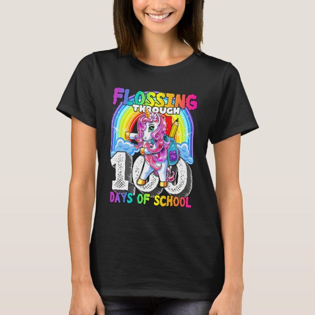 Flossing Through 100 Days Of School Flossing Unico T-Shirt (Front)