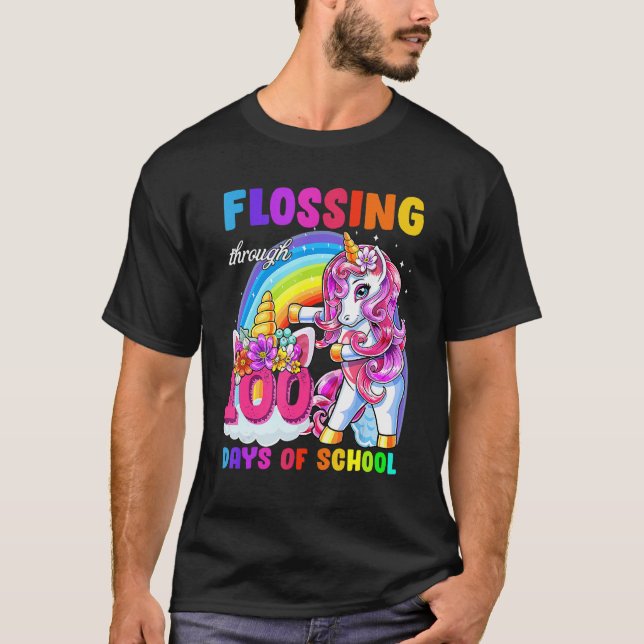 Flossing Through 100 Days Of School Flossing Unico T-Shirt (Front)