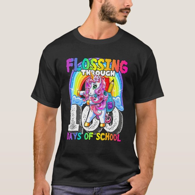 Flossing Through 100 Days Of School Flossing Unico T-Shirt (Front)