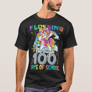 Flossing Through 100 Days Of School Unicorn Teache T-Shirt