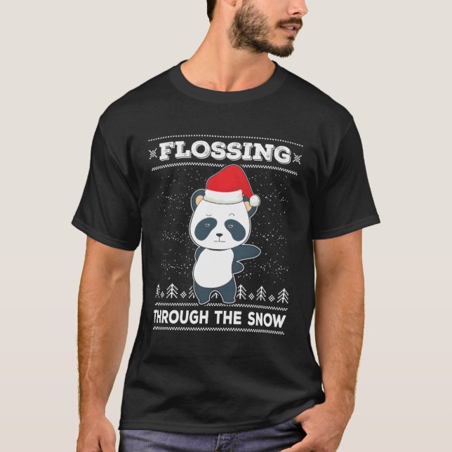 Flossing Through The Snow Panda Ugly Floss T-Shirt (Front)