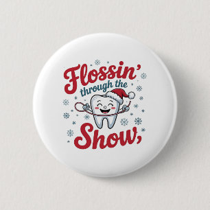 Flossing Thru the Snow Funny Xmas Christmas  6 Cm Round Badge