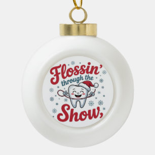 Flossing Thru the Snow Funny Xmas Christmas  Ceramic Ball Christmas Ornament