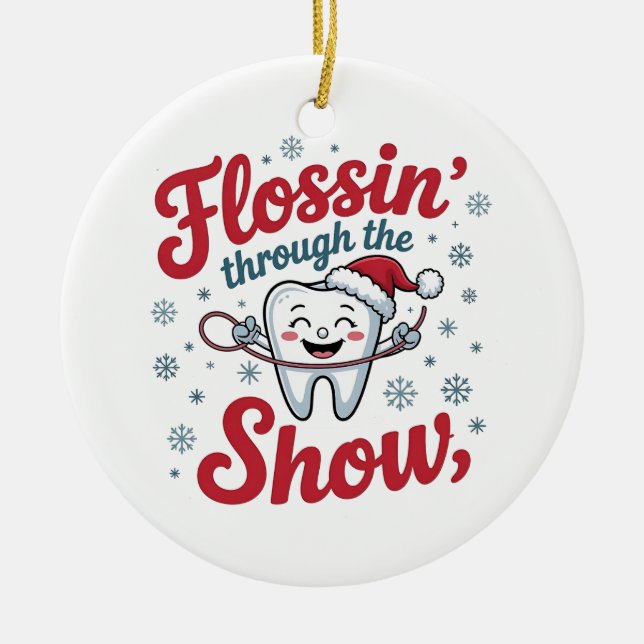 Flossing Thru the Snow Funny Xmas Christmas  Ceramic Tree Decoration (Front)